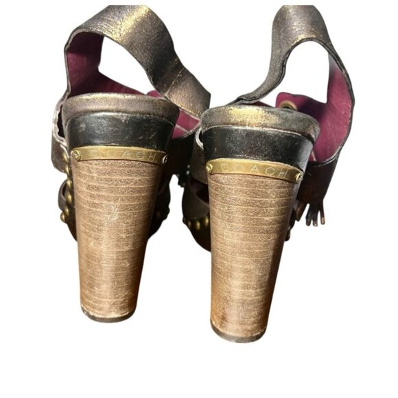 Coach High Heels Size 7.5 Brown Leather Indie Grunge Studded Metallic Steam Punk - Picture 11 of 14